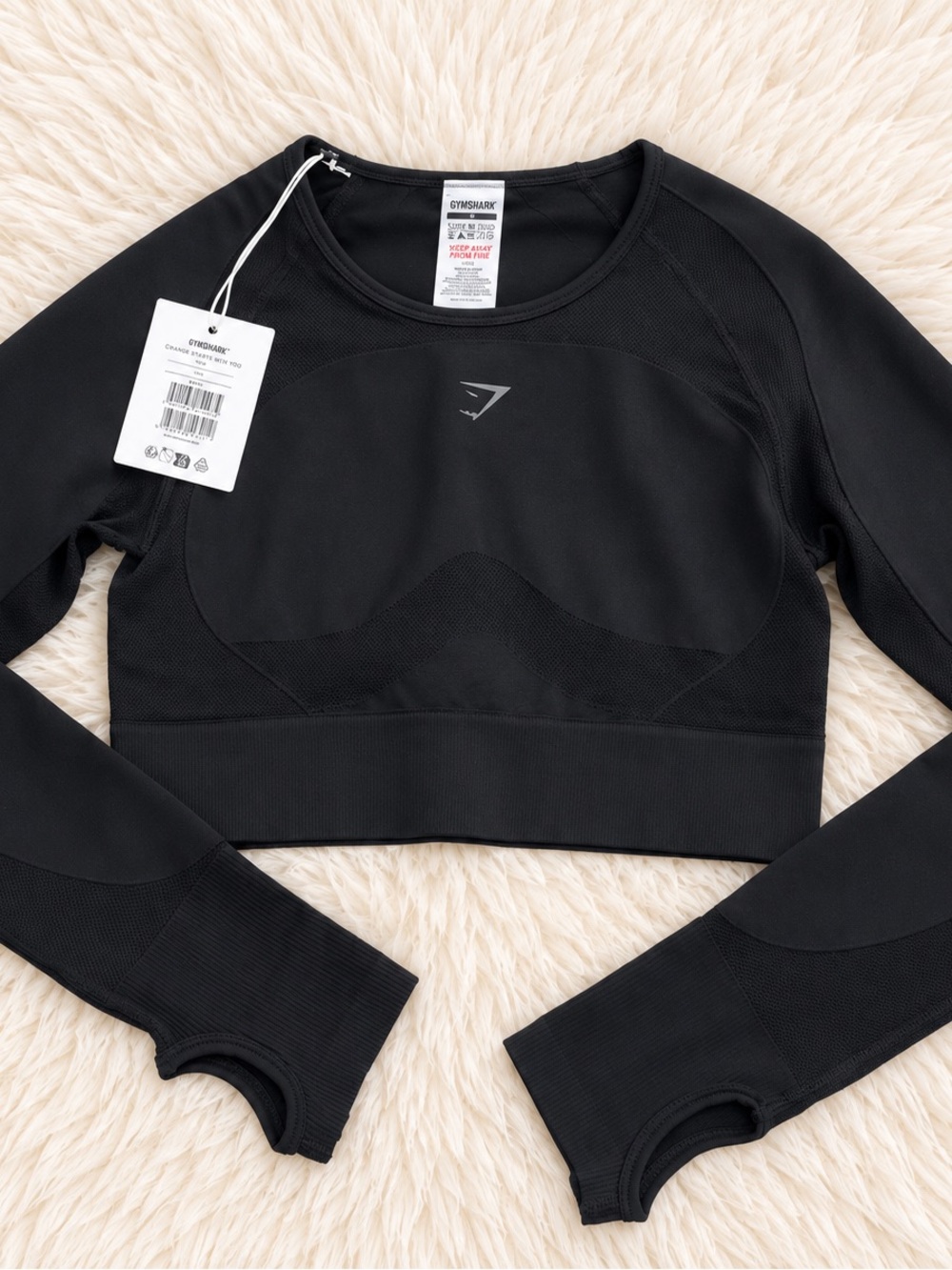 Gymshark Black Long-Sleeve Seamless Crop Top with Thumbholes
